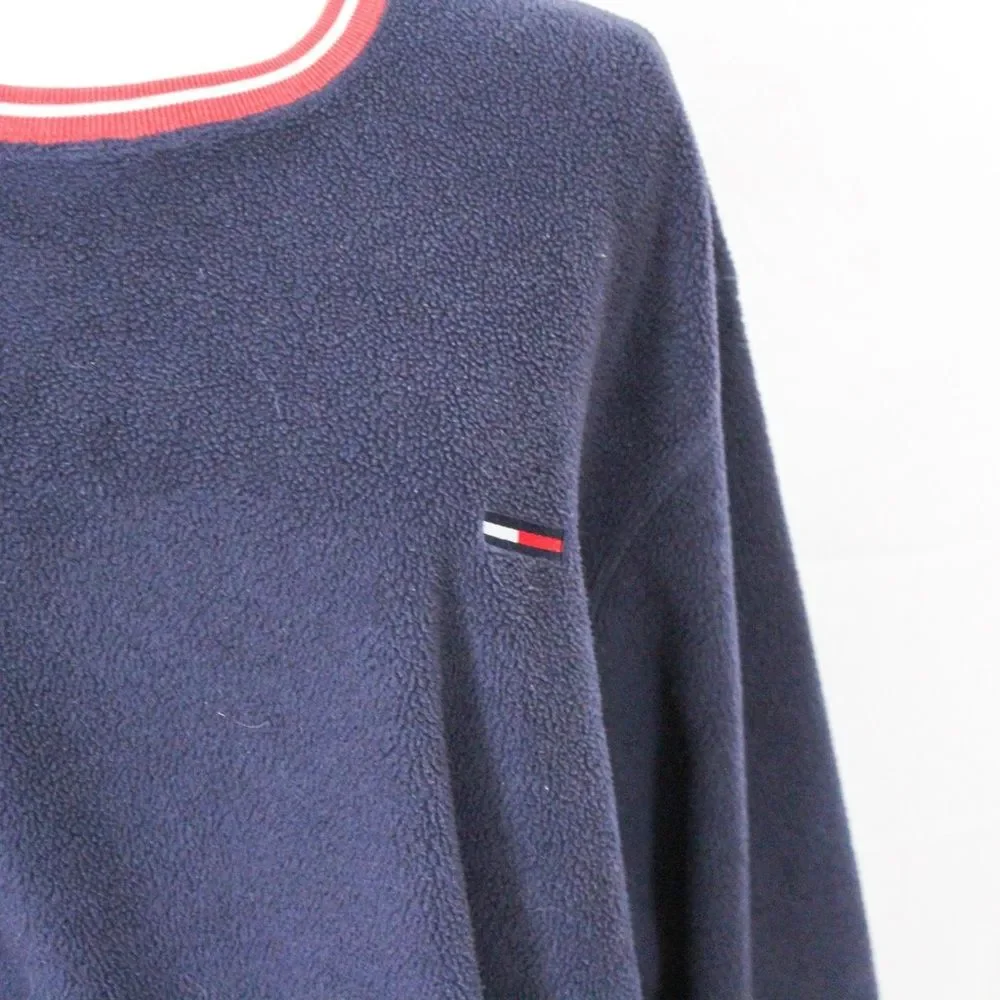 Tommy Hilfiger 2000s Men's Long Sleeve Fleece Crew Sweatshirt Washed Navy Small